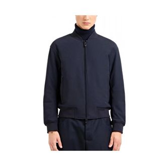 Emporio Armani Zipped Bomber Jacket in Technical Stretch Nylon - Heren - Bomber jackets - Blauw - L - Nylon - Jassen