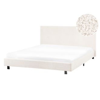 Beliani Cama Moderna De Boucl&eacute; 140 X 200 Cm Con Somier Y Cabecero Blanco Crema Albi