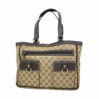Gucci Beige Brown Coated Canvas Tote Bag (Pre-Owned)