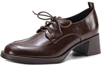 Generic Womens Block Heel Oxfords Smooth PU Leather Upper Lace-Up Round Toe Thick Sole Multi Color Options Adjustable Laces Pull Tab Stitched Detail Comfortab