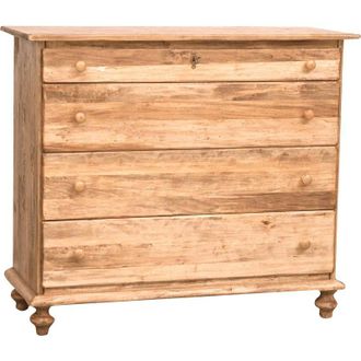 Biscottini International Biscottini - Cassettiera legno massello 114x48x99 cm Cassettiera rustica Como cassettiera vintage 4 cassetti Credenza vintage
