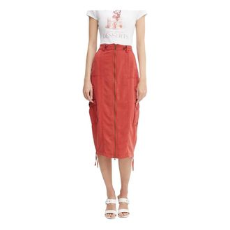 Guess Casey Midi Rok - Dames - Midirokken - Oranje - W27 - Linnen - Rokken