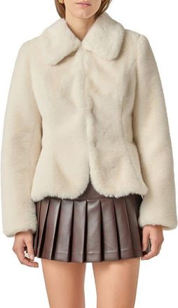 English Factory Peplum Faux Fur Coat in Off White at Nordstrom, Size X-Small