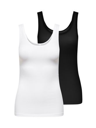 Only Tanktop ONLY ONLLIVE LOVE S/L TANK TOP 2-PACK CS JRS, Damen, Gr. L, weiss (schwarz pack:wei&szlig;), Jersey, Obermaterial: 95% Baumwolle, 5% Elasthan, unifa