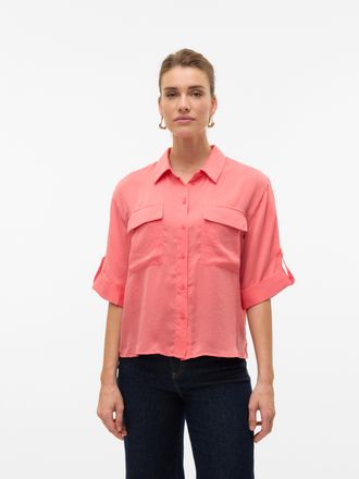 Vero Moda Kurzarmbluse VERO MODA VMFABIANA 3/4 SHIRT VMA NOOS, Damen, Gr. XS (34), rosa (tea rose), Web, Obermaterial: 100% Polyester, unifarben, relaxed fit h&uuml;