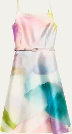 Prabal Gurung Square-Neck Sleeveless Satin Belted Mini Dress