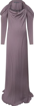 Alberta Ferretti Lange jurk met gedrapeerde halslijn - Dames - Avondkleed - Paars - M - Leer - Kleedjes