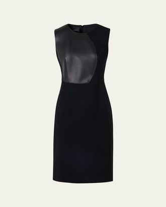 Akris Wool and Orbit Leather Sleeveless Sheath Dress
