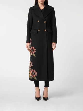 Philipp Plein Cappotto doppiopetto in lana e cashmere con ricamo fauna e strass