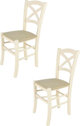 Tommychairs Tommychairs 2 Sillas Cross En Haya Anilina Blanca, Asiento Tela C&aacute;&ntilde;amo
