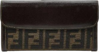 Fendi Pre-owned Wallets, female, Brown, Size: ONE SIZE Pre-owned Zucca Canvas Leather Long Wallet