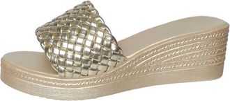 Generic Womens Open Toe Wedge Platform Espadrilles Slide Sandals Fashion Braided Slip On Summer Bohemia Beach Shoes (Gold,7.5)