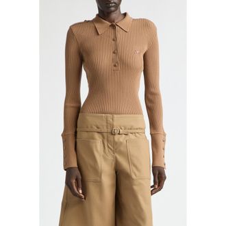 Courr&egrave;ges Long Sleeve Rib Polo Sweater in Bronzer at Nordstrom, Size X-Small
