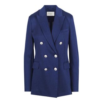 Circolo 1901 Blazers, female, Blue, Size: XL Double-breasted Herringbone Blazer