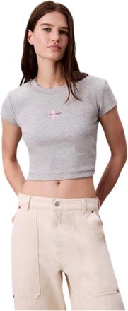 Calvin Klein Dames Logo Slim Crop T-Shirt (Grijs Heather)