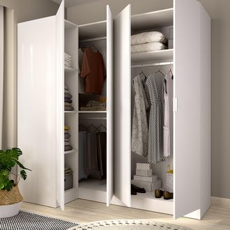 Dmora Armario Grande Woodbury, Ropero Modular, 5 Estantes, Barra Colgador, 91x184h Cm Blanco
