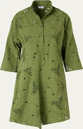 Akris Floral Eyelet Embroidered Asymmetric Mini Shirtdress