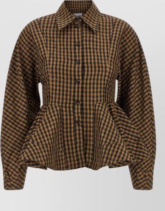 Ganni crinkled taffeta blouse peplum check design