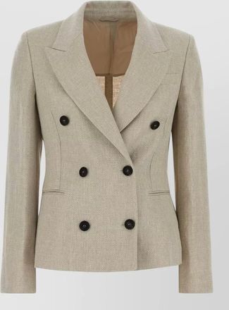 Brunello Cucinelli linen blend herringbone double-breasted blazer