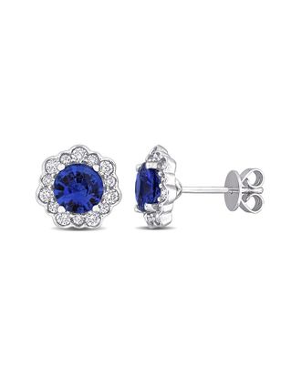 Rina Limor 14K 2.55 Ct. Tw. Diamond & Blue Sapphire Halo Earrings
