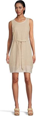 Tommy Bahama Two Palms Embroidered Sleeveless Shift Dress Womens Dress Natural Linen : LG (US 12-14)