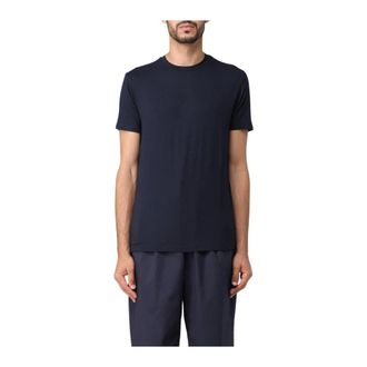 Emporio Armani T-Shirts, male, Blue, XL, Comfortable Solid Knitwear T-Shirt