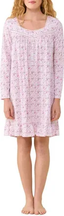 Eileen West Lace Trim Long Sleeve Nightgown in White Daisy at Nordstrom, Size Xx-Small
