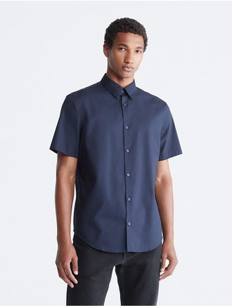 Calvin Klein Mens Cotton Stretch Slim Button-Down Shirt - Navy - S
