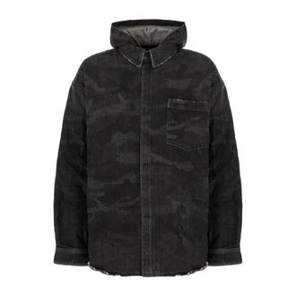 Balenciaga Washed Camo Denim Hooded Shirt - male - Balenciaga - Denim Jackets - Black - L - Jackets