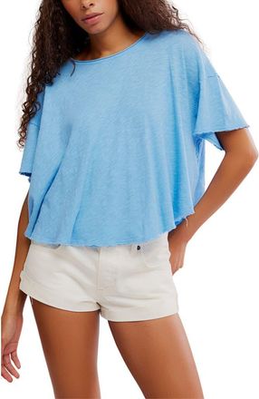 Free People Elsie Linen & Cotton Slub Jersey Swing T-Shirt in Blissful Blue at Nordstrom, Size X-Small