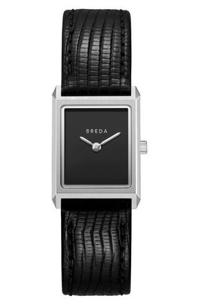 Breda Small Virgil Leather Strap Tank Watch, 20mm x 26mm in Black/Silver at Nordstrom