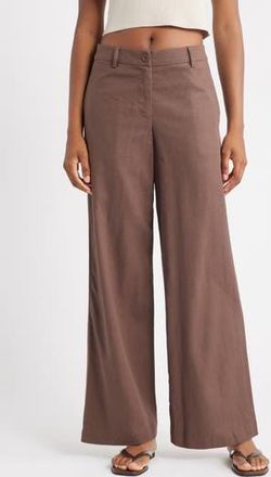Topshop Low Slung Linen Blend Wide Leg Pants in Brown Multi at Nordstrom Rack, Size 2 Us (Fits Like 0)