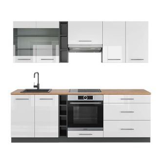 Vicco Mueble De Cocina Fame-line, Blanco Brillo/antracita, 235 Cm, Et Roble