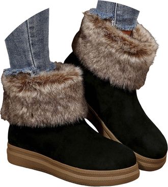 Generic Winter Boots for Women UK Womens Winter Snow Boots Faux Fur Lined Warm Ankle Boot with Platform Sole Comfy Non - Slip Cozy Booties for UK Ladies Styli
