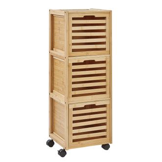 Beliani Beliani - Armario De Ba&ntilde;o Funcional 3 Cajones Ruedas De Goma Almacenaje De Ba&ntilde;o De Bamb&uacute; Madera Clara Shawnee