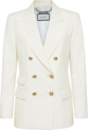 Philipp Plein Jassen, Dames, Wit, S, Wol, Wool Marine Fit Blazer LS