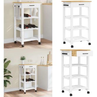 vidaXL Carrello da Cucina MONZA 48x40x88,5 cm in Legno Massello di Pino - Carrello da cucina - Carrello da cucina in pino