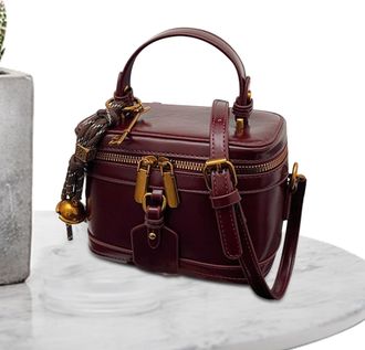 Generic Women Square Box Bag, Square Box Shoulder Bag,Small Square Box PU Leather Bag - Handling Birthday Mothers Day Cosmetic Topper with Removable Strap PA,