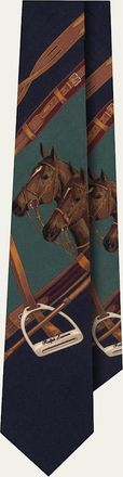 Ralph Lauren Purple Label Mens Equestrian-Print Cashmere/Silk Tie