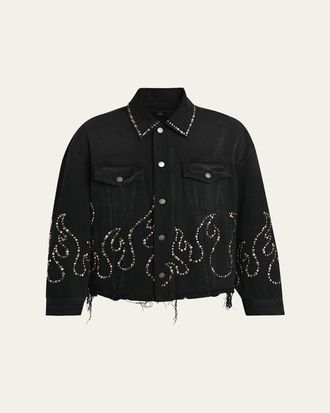 Amiri Mens Oversized Studded Flame Black Denim Jacket