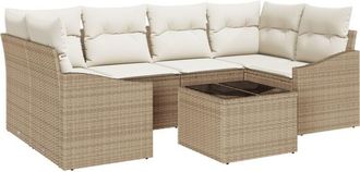 vidaXL Sofa Set with Cushion 7 pcs Beige and Cream Poly Rattan vidaXL