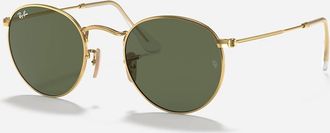 Ray-Ban Womens Rb3447N Round Double Bridge Sunglasses In Polished Arista Gold, Green