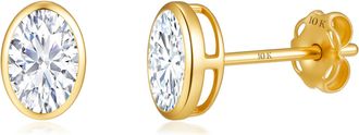 MAX + STONE Solid 10K Yellow Gold Small Cubic Zirconia Bezel Stud Earrings Various Styles