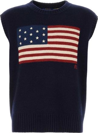 Polo Ralph Lauren US Flag Katoen/Wollen Vest - Heren - Spencers - Blauw - M - Katoen - Truien & Vesten