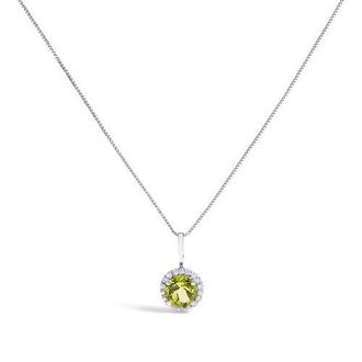 House of Brilliance 10K Gold Gemstone and 1/10 Cttw Diamond Accent Halo Pendant Necklace in White | Green Peridot at Nordstrom