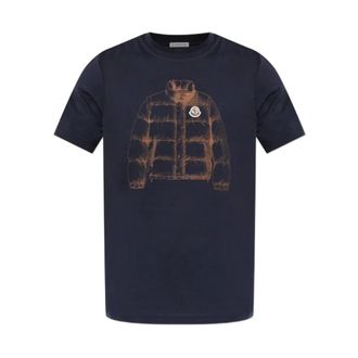 Moncler Printed Cotton T-Shirt - male - Moncler - T-Shirts - Blue - 2XL - Tops