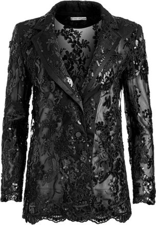 Alice & Olivia Enkelrijige kanten blazer - Dames - Blazers - Zwart - XS - Polyester - Jassen