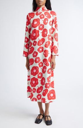 Marimekko Aikakausi Long Sleeve Midi Shift Dress in Light Turquoise Red Pink at Nordstrom, Size 2 Us
