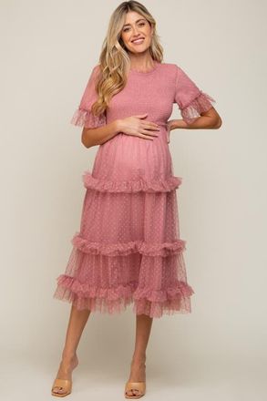 Pinkblush Polka Dot Tulle Smocked Midi Dress at Nordstrom, Size X-Large