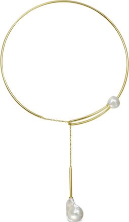 Obsidian Halsketting met parel hanger - Goud